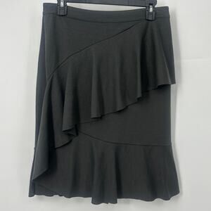 Garnet Hill skirt size small gray ruffle zip up knee length girlie feminine